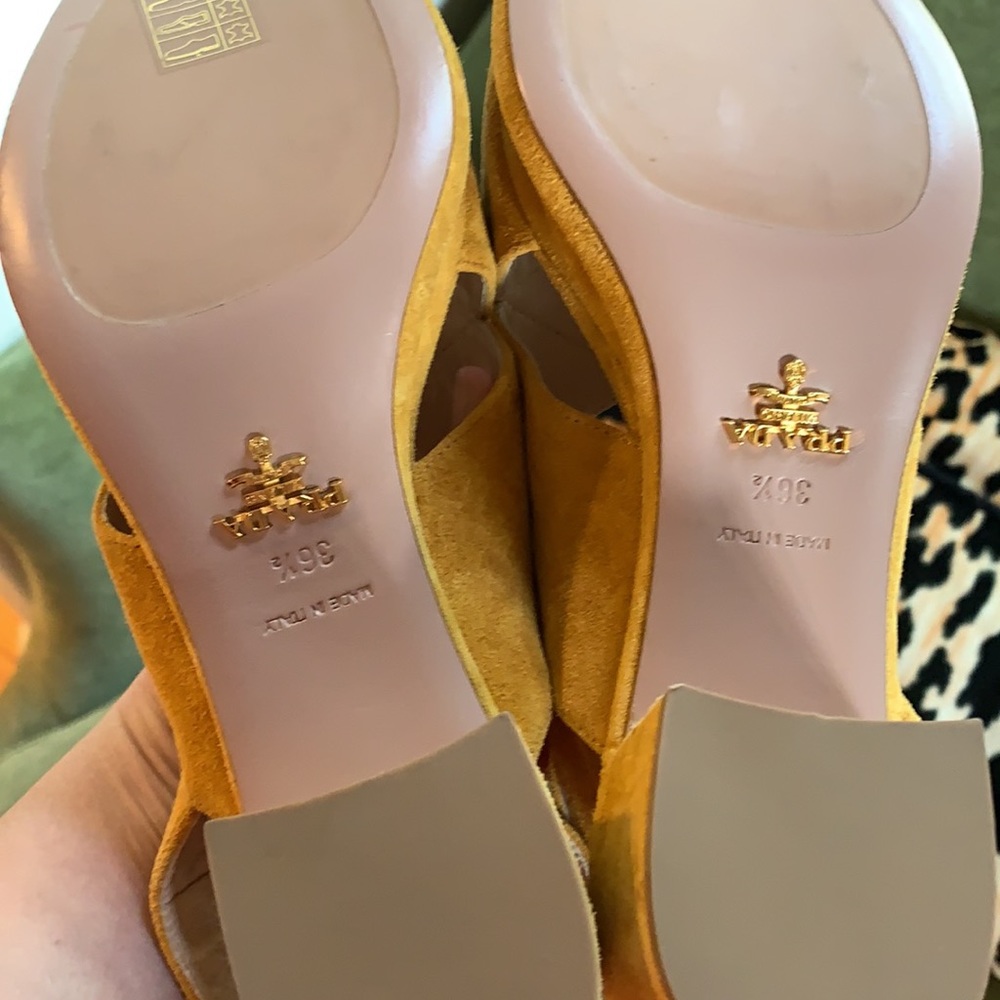 PRADA Yellow classics wedge couture suede heels - Picture 8 of 9